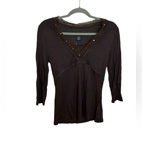 NWT Calvin Klein Jeans Brown Beaded Y2K Top - Picture 1 of 5